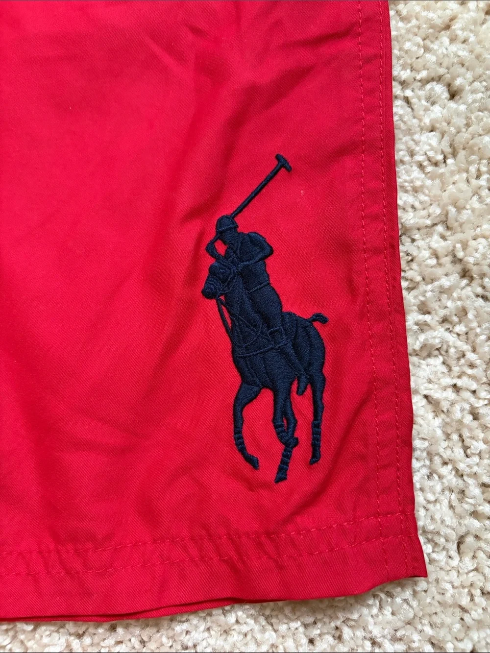 Polo by Ralph Lauren Red Swim Board Shorts with Navy Logo